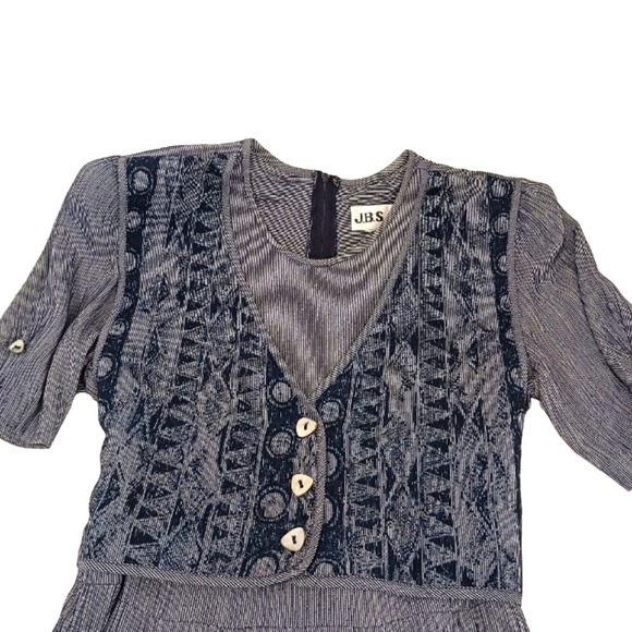 Vintage Maxi Blue Dress Tie Back Vest Crinkle Rayon MOTHER OF PEARL BUTTONS - Picture 10 of 15